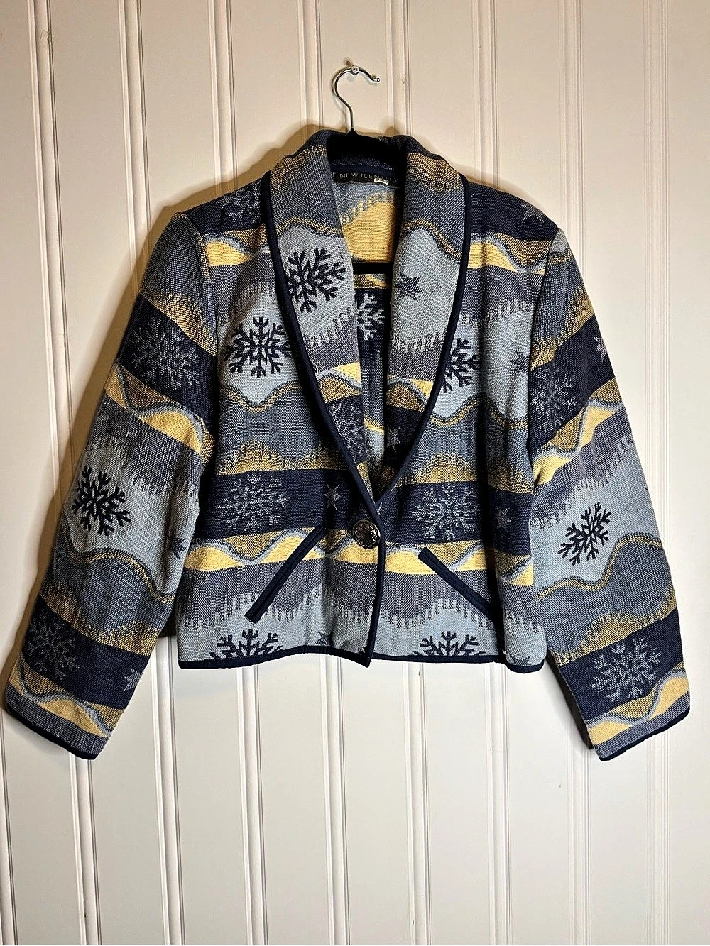 New Identity Geometric Woven Jacket in Blue & Yellow Like New